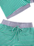 V Neck Stripe Knits Two Piece Shorts Set QYMF-M3090