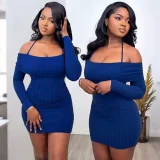 One Shoulder Tie Up Solid Mini Dress QYMF-3251