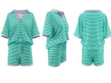V Neck Stripe Knits Two Piece Shorts Set QYMF-M3090