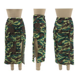 Camouflage Print Split Long Skirt QYMF-D3004