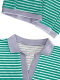 V Neck Stripe Knits Two Piece Shorts Set QYMF-M3090