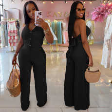 Halterneck Backless Tie Up Two Piece Pants Set BY-7461