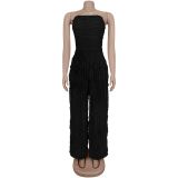Solid Color Loose Wave Tube Top Jumpsuit BY-7465