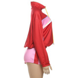 Long Sleeve Color Block Sport Two Piece Shorts Set XEF-K25S74489
