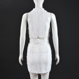 Solid Color Sleeveless Tassel Two Piece Skirts Set GFRT-41988SBG