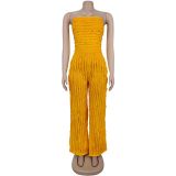 Solid Color Loose Wave Tube Top Jumpsuit BY-7465