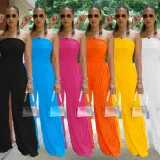 Solid Color Loose Wave Tube Top Jumpsuit BY-7465