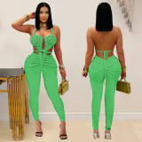 Backless Halterneck Solid Color Jumpsuit BY-7489
