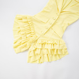 Lapel Sleeveless Ruffled Solid Romper MXBF-D25RP181