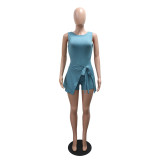 Sleeveless Solid Romper+Small Apron 2 Piece Set CYA-901957