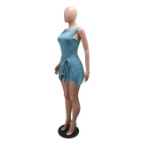 Sleeveless Solid Romper+Small Apron 2 Piece Set CYA-901957