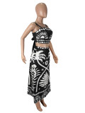 Print Sling Vest And Long Skirts Two Piece Set SHD-9542