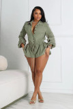 Plus Size Solid Color Drawstring Romper NY-3561