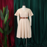 Plus Size V Neck Flare Sleeve Midi Dress GCZF-8636