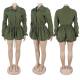 Plus Size Solid Color Drawstring Romper NY-3561