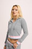 Casual Contrast Color Hooded Zipper 2 Piece Set YD-YM025