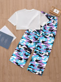 Kids Girl Cartoon Print T Shirt Camouflage Print Pants Suit GYMF-YM160
