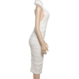 Plteated Sleeveless Backless Midi Dress XEF-K25D75229