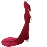 Solid Color Long Sleeve Maxi Dress XEF-K25D77446