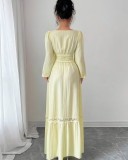 Solid Color U Neck Lace Patchwork Maxi Dress GXIN-8854