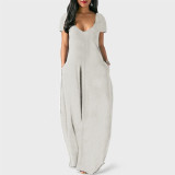 Plus Size Deep V Neck Solid Color Loose Maxi Dress ZDF-31398