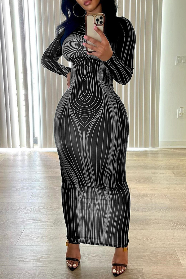 Long Sleeve O Neck Maxi Dress GXBQ-1141220