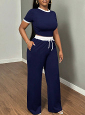 Short Sleeve Contrast Color Loose Two Piece Pants Set GYXF-6666
