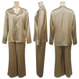 Long Sleeve Solid Shirt Two Piece Pants Set YF-20040