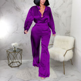 Long Sleeve Solid Shirt Two Piece Pants Set YF-20040