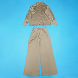 Long Sleeve Solid Shirt Two Piece Pants Set YF-20040