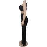 Sexy Wrap Chest Pleated Mesh Two Piece Skirts Set BY-7456