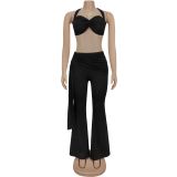 Sexy Solid Color Wrap Chest Pants 2 Piece Set BY-7485