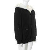 Solid Color Hooded Zipper Plush Jacket GSZM-ZTP1449