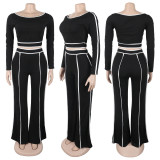 One Shoulder Patchwork Long Sleeve Pants Suit NY-9191
