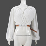Lantern Long Sleeve Solid Color Top GNZD-51365THD