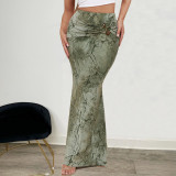 Printed Low-waist Fishtail Skirt GFRT-42053SBG