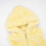 Solid Color Fur Zipper Hooded Short Jacket GDSF-J25TP213