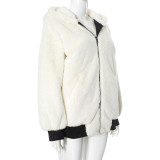 Solid Color Hooded Zipper Plush Jacket GSZM-ZTP1449