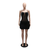 Mesh Patchwork Sling Mini Dress CYA-901963