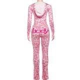 Camouflage Print Zipper Hooded Sport Pants Suit GSLF-K25S77542