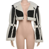Leather Patchwork Long Sleeve Coats GZJQ-K24C75271