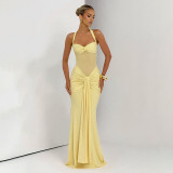 Mesh Patchwork Halterneck Maxi Dress GSLF-K25D76693
