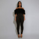 One Shoulder Fur Patchwork Jumpsuit CYA-901986