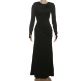 Long Sleeve Solid Color Backless Maxi Dress XEF-K25D78220