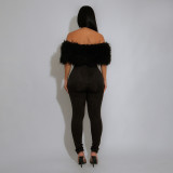 One Shoulder Fur Patchwork Jumpsuit CYA-901986