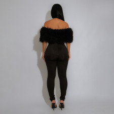 One Shoulder Fur Patchwork Jumpsuit CYA-901986
