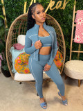 Fashion Vest Long Sleeve Zipper Coat Tight Pants 3 Piece Set CH-25038