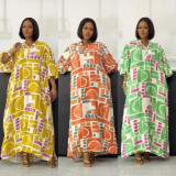 Plus Size Lantern Sleeve Split Loose Maxi Dress NY-11150