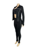 Fashion Vest Long Sleeve Zipper Coat Tight Pants 3 Piece Set CH-25038