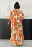 Plus Size Lantern Sleeve Split Loose Maxi Dress NY-11150